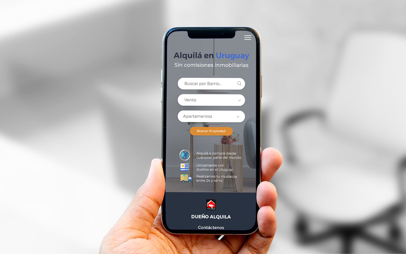 Vista móvil de un diseño de sitio web para Dueño Alquila