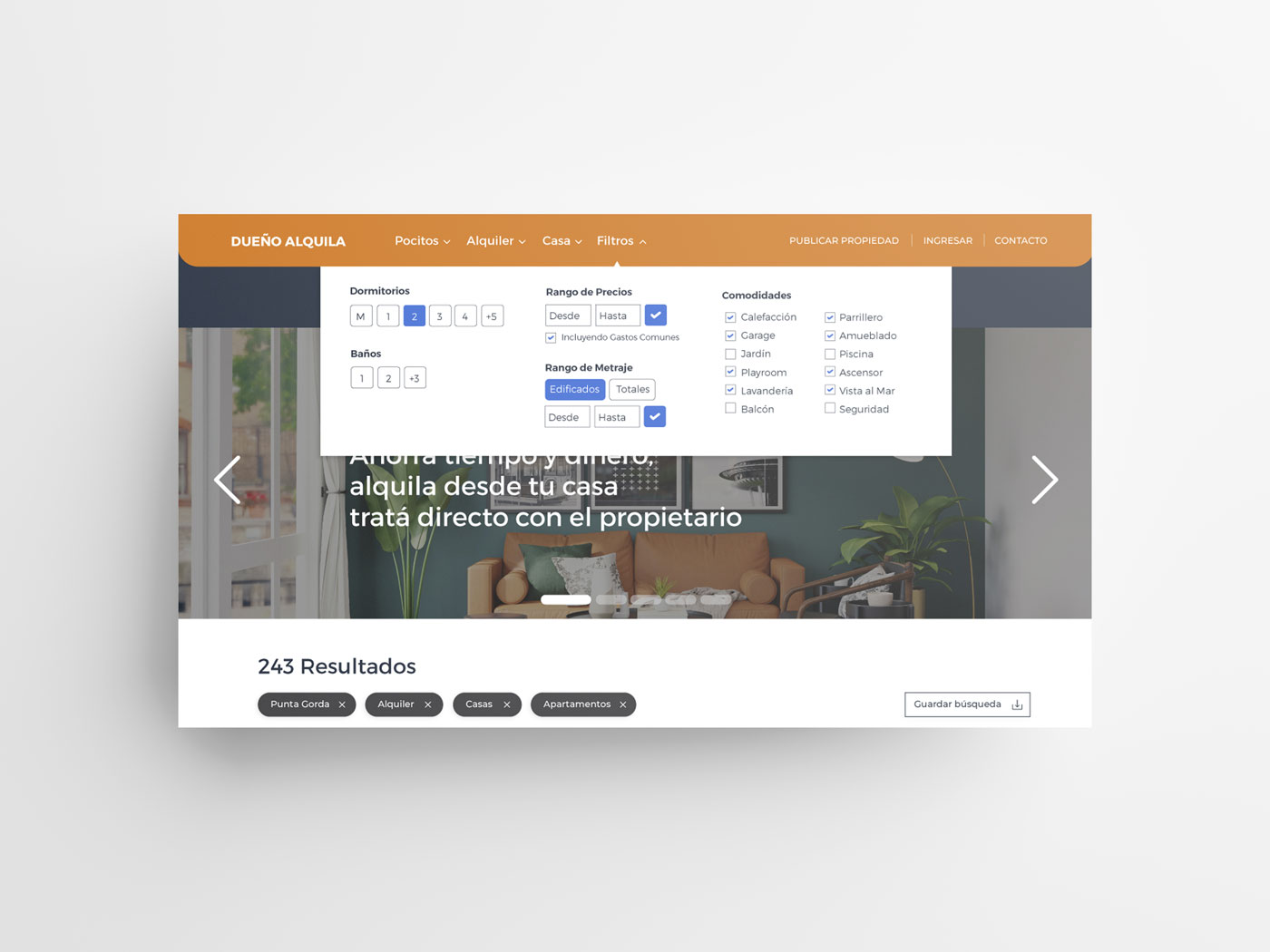 Vista de escritorio de un diseño de sitio web para Dueño Alquila