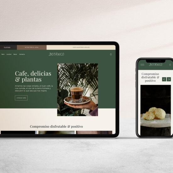 Vista de escritorio y móvil de un diseño de sitio web para Botánico Café