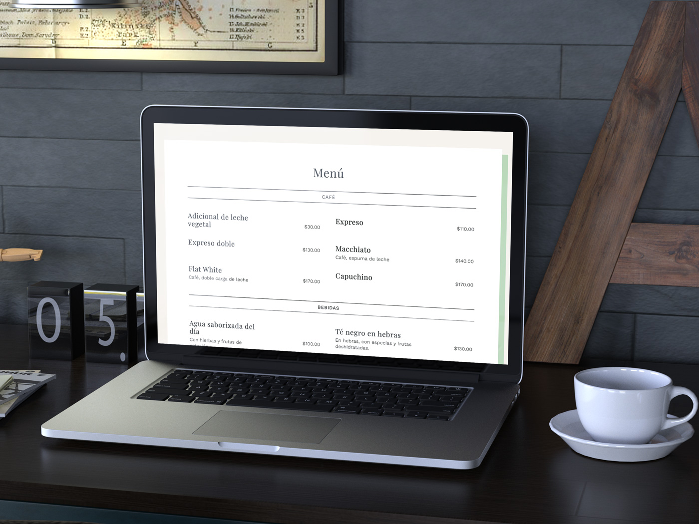 Vista de escritorio de un diseño de sitio web para Botánico Café